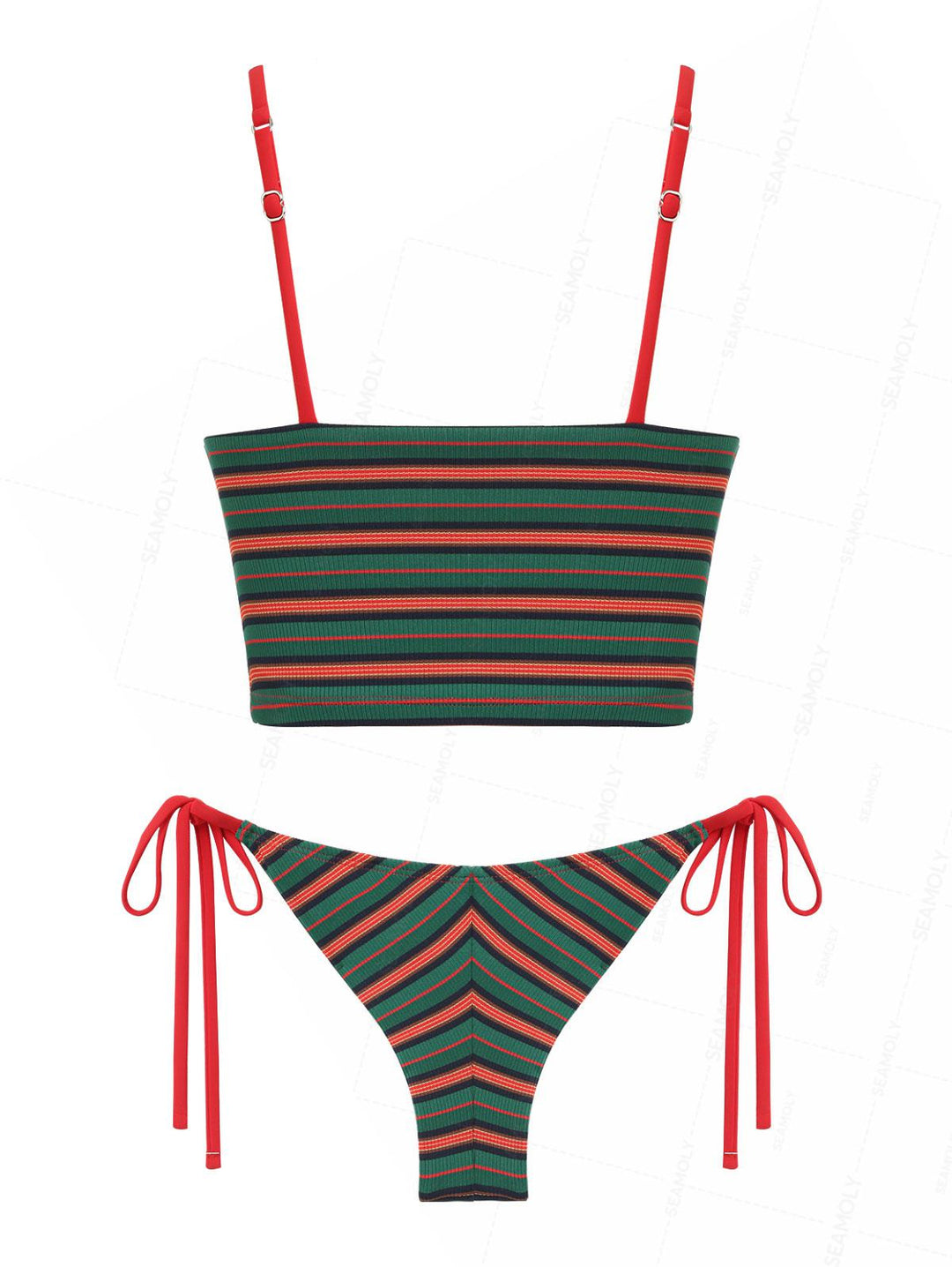 Seamolly Striped Plunging Neck Tank Top & Cheeky Brazilian Bottom Tankini Set