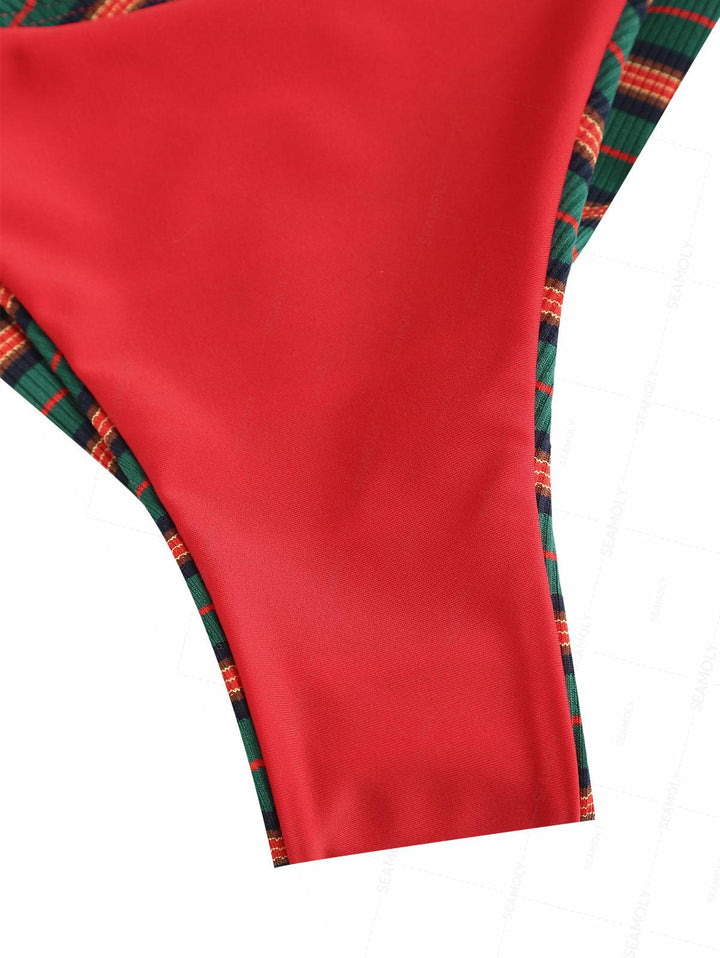 Seamolly Striped Plunging Neck Tank Top & Cheeky Brazilian Bottom Tankini Set