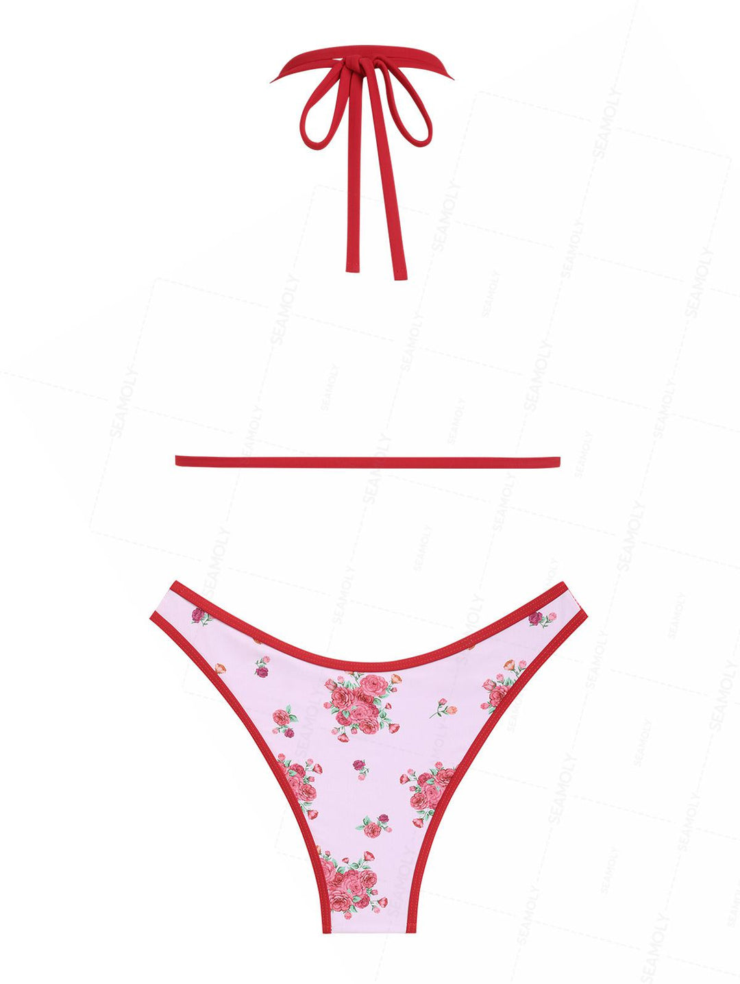Seamolly Floral Print Beading Contrast Binding Triangle Bikini Set
