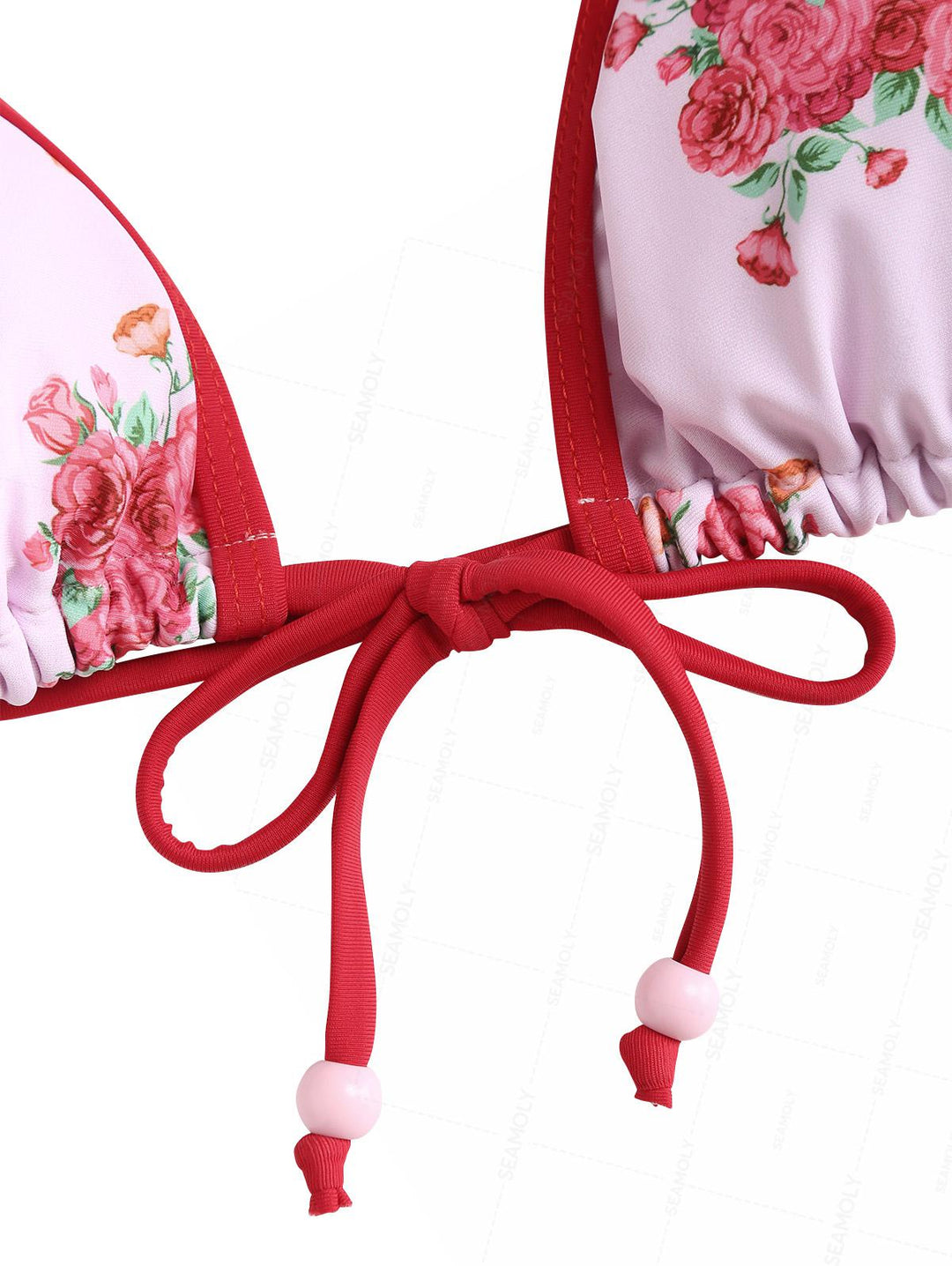 Seamolly Floral Print Beading Contrast Binding Triangle Bikini Set