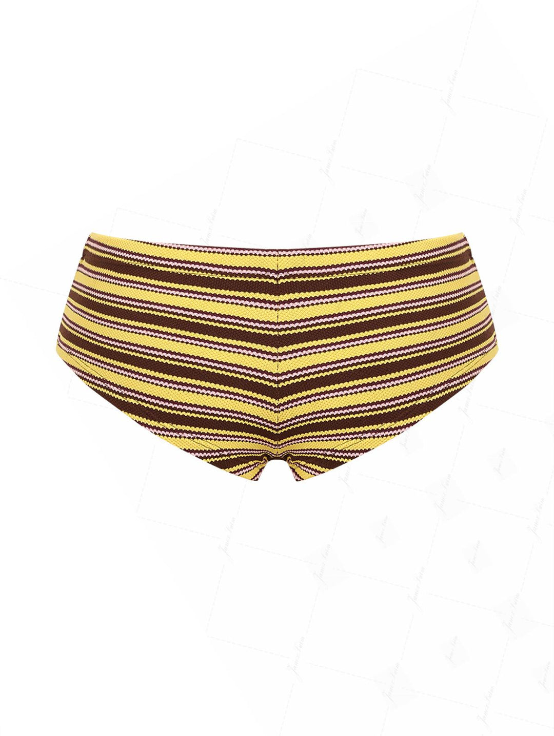 Yellow Knit Striped Textured Bikini Bottom Cheeky Swim Boyshorts