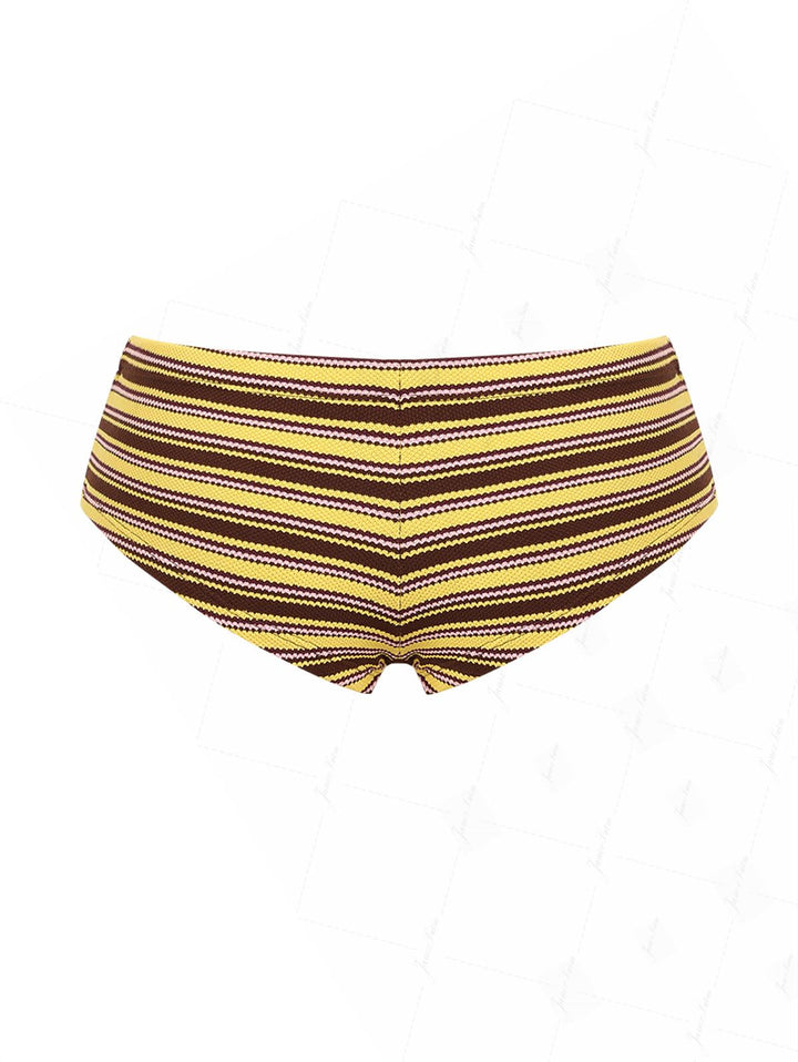 Yellow Knit Striped Textured Bikini Bottom Cheeky Swim Boyshorts