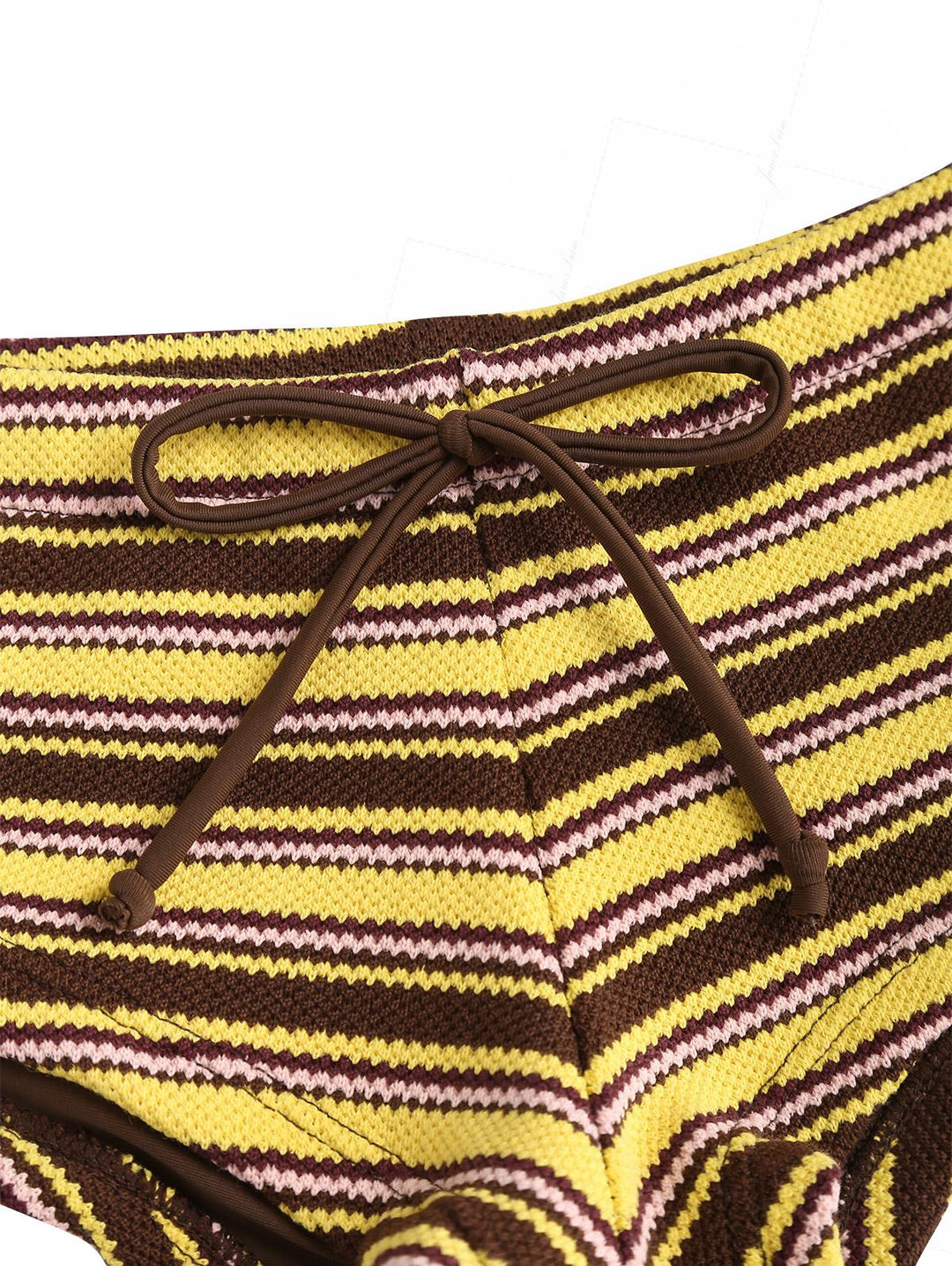 Yellow Knit Striped Textured Bikini Bottom Cheeky Swim Boyshorts