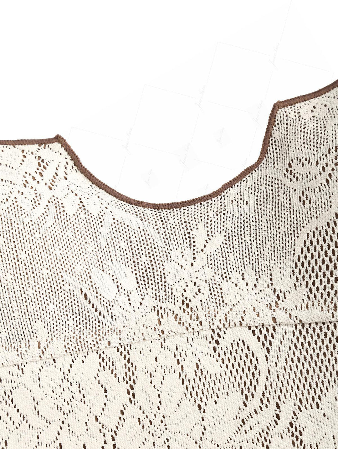 Crystal Cream Lace Contrast Piping Hanky Hem Cinched Tankini Top