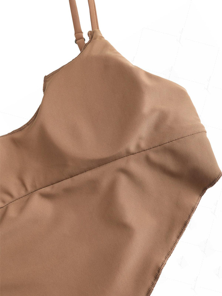 Crystal Cream Lace Contrast Piping Hanky Hem Cinched Tankini Top