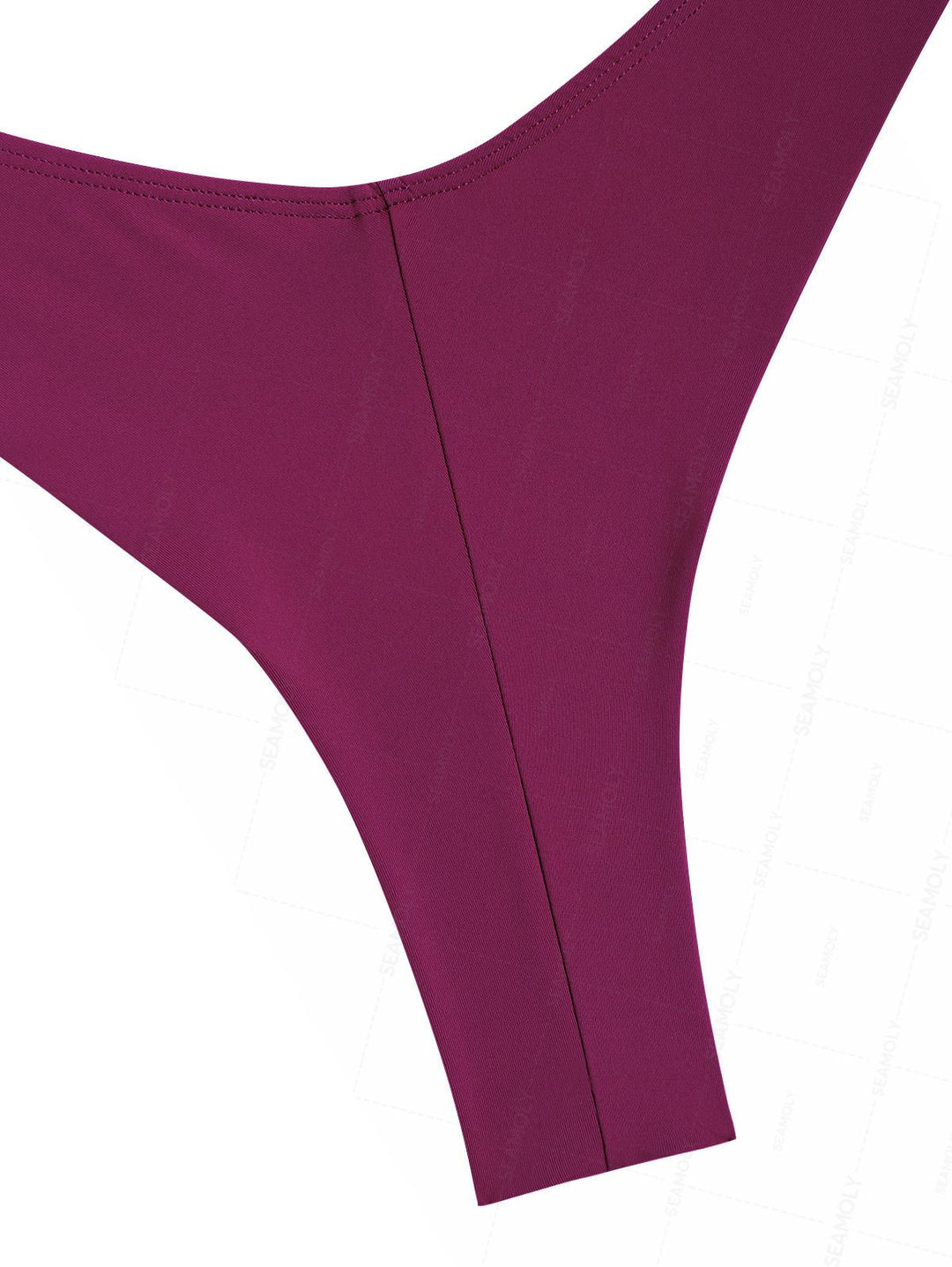Seamolly Solid Color Ruched Underwire Push Up Top & Cheeky Brazilian Bottom Bikini Set