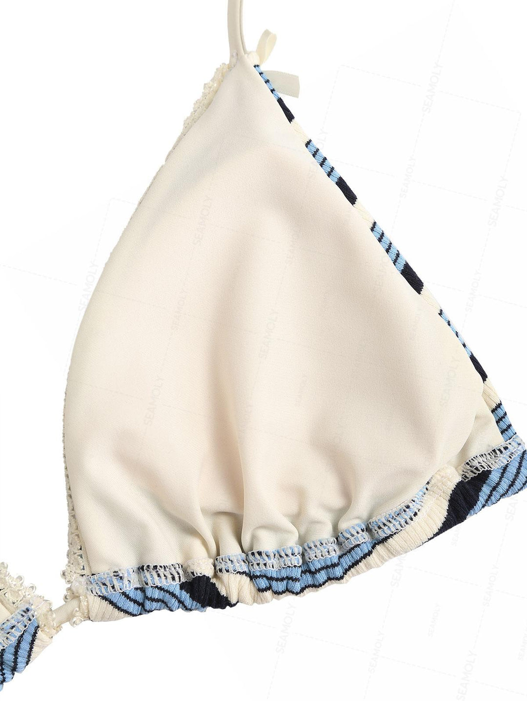Seamolly Ribbed Knit Striped Lace Bowknot Halter Triangle Bikini Set