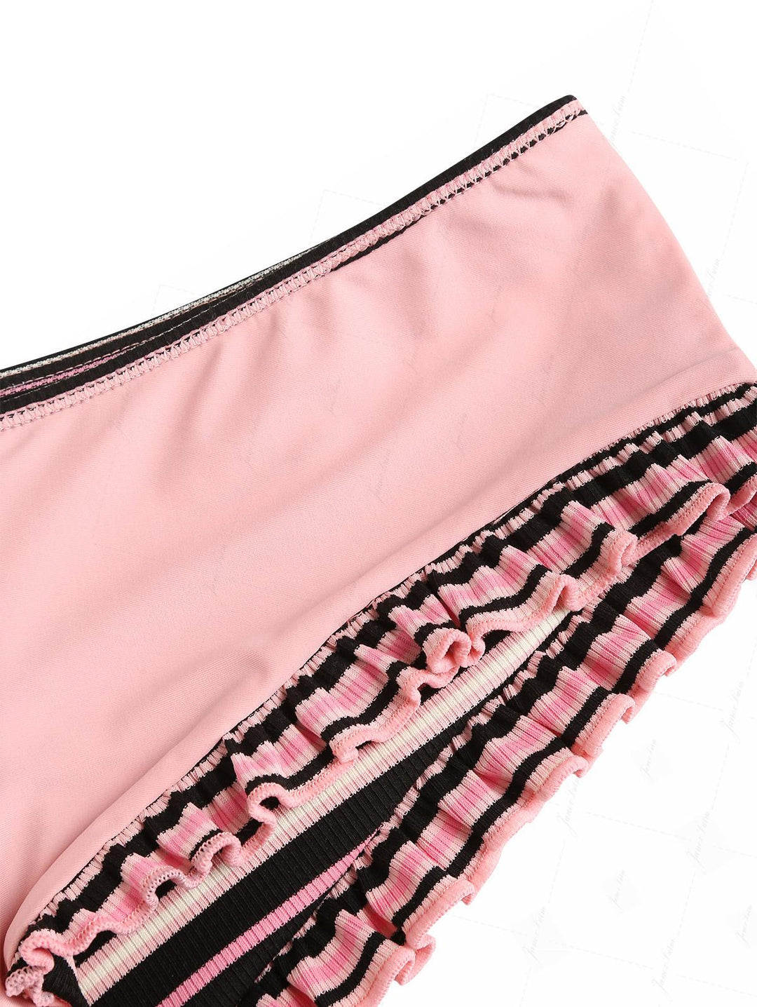 Pink Ribbed Knit Striped Triangle Cheeky Boyshorts Bikini Set