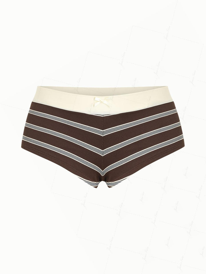 Deep Coffee Striped Two-way Bikini Bottom Cheeky Swim Boyshorts