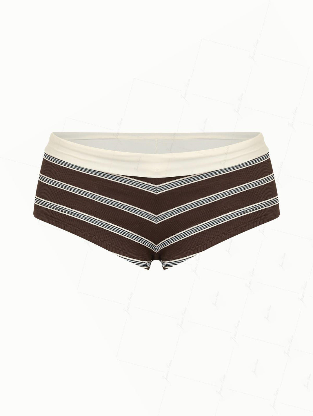 Deep Coffee Striped Two-way Bikini Bottom Cheeky Swim Boyshorts
