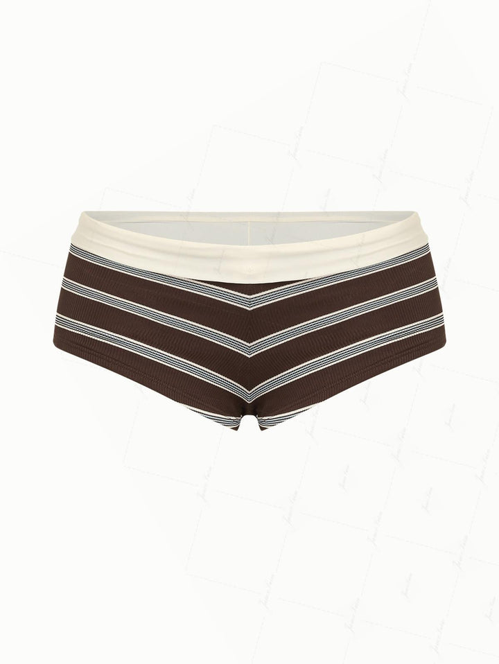 Deep Coffee Striped Two-way Bikini Bottom Cheeky Swim Boyshorts