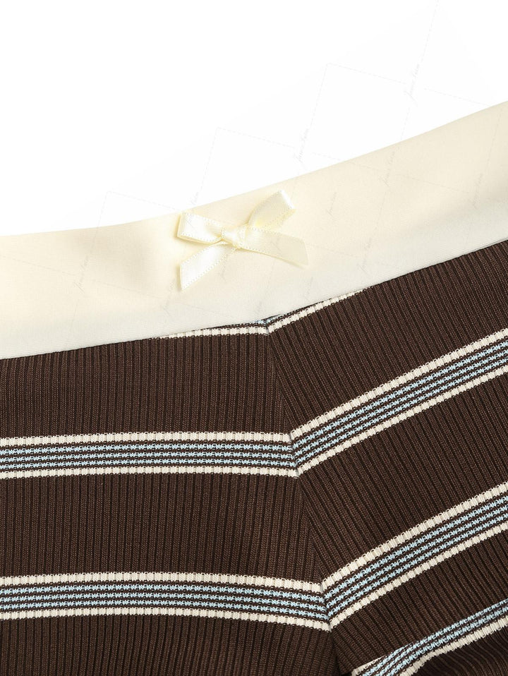 Deep Coffee Striped Two-way Bikini Bottom Cheeky Swim Boyshorts