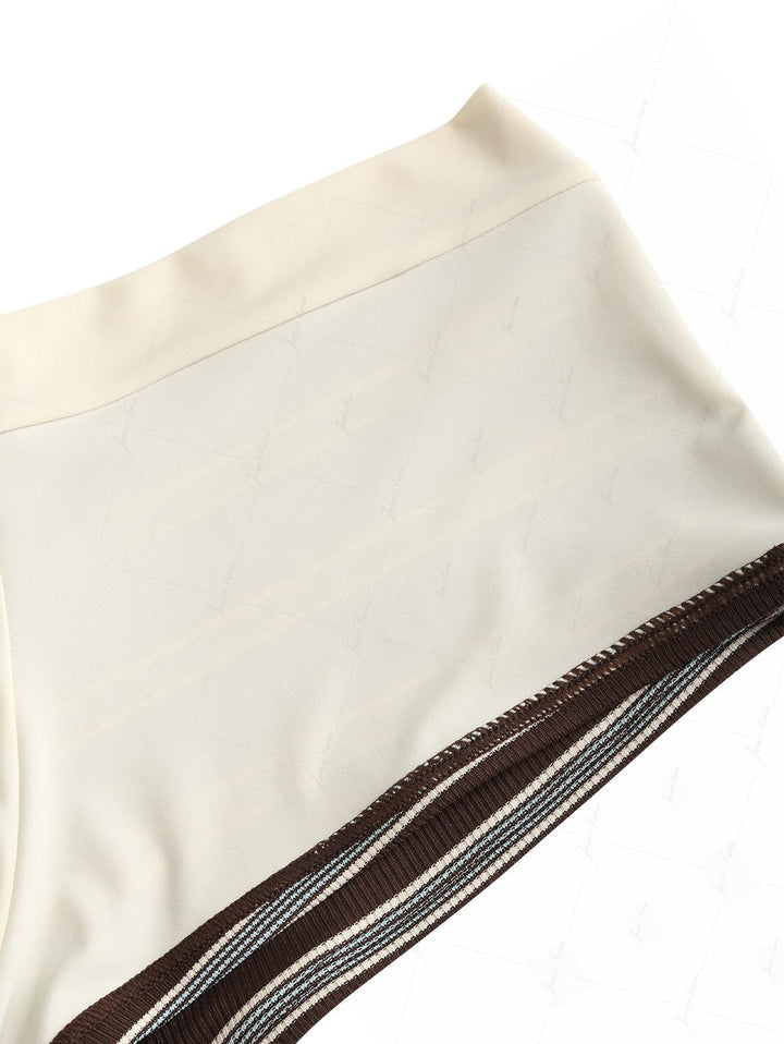 Deep Coffee Striped Two-way Bikini Bottom Cheeky Swim Boyshorts