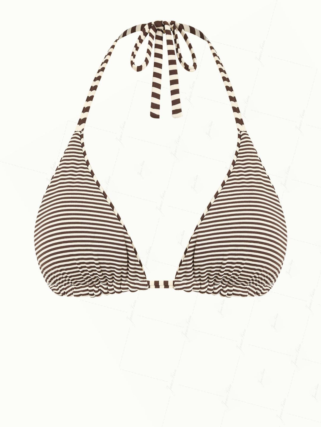 Brown Knit Striped Reversible Halter Triangle Bikini Top