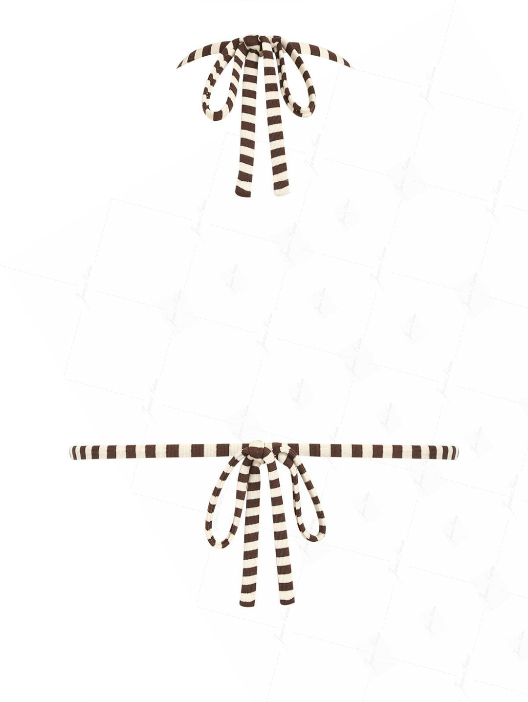 Brown Knit Striped Reversible Halter Triangle Bikini Top