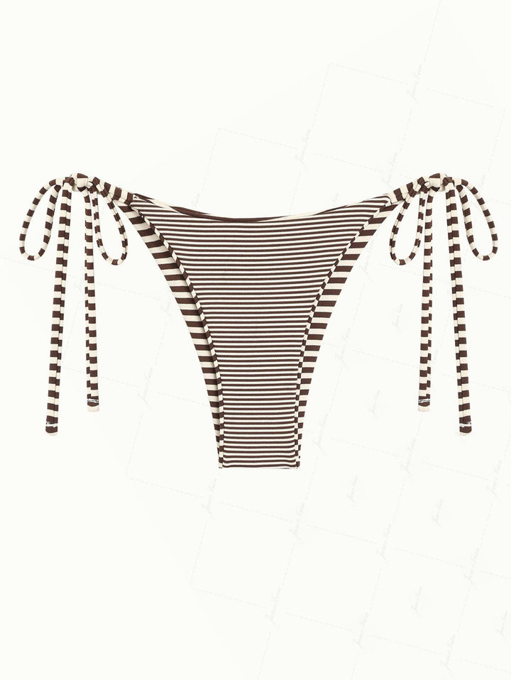 Brown Knit Striped Reversible Tie Side String Bikini Bottom