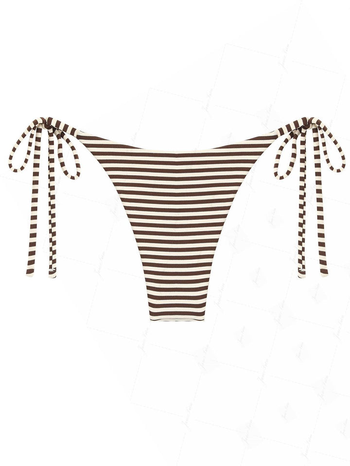 Brown Knit Striped Reversible Tie Side String Bikini Bottom