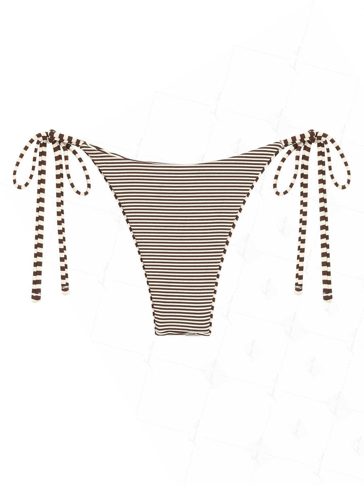 Brown Knit Striped Reversible Tie Side String Bikini Bottom