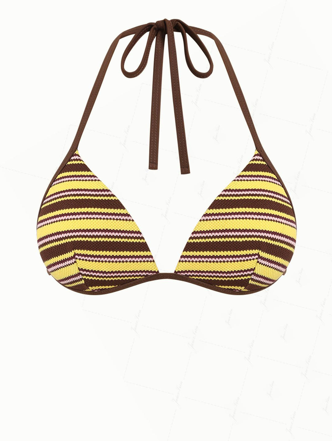 Yellow Knit Striped Textured Triangle Push Up Bikini Top