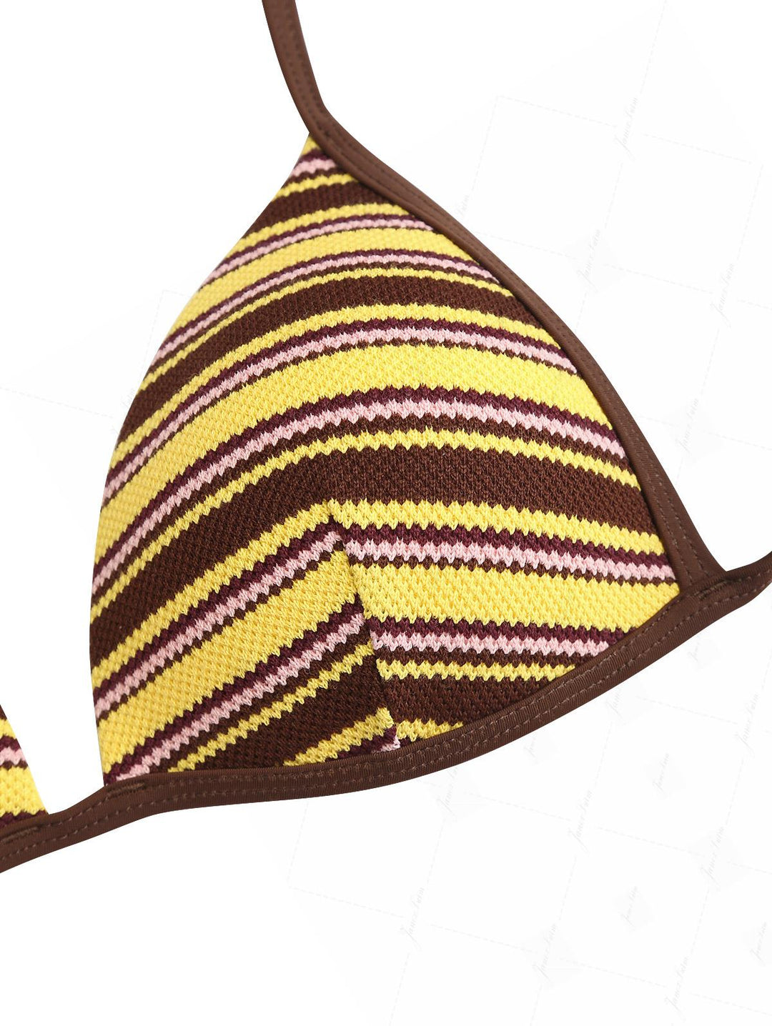 Yellow Knit Striped Textured Triangle Push Up Bikini Set