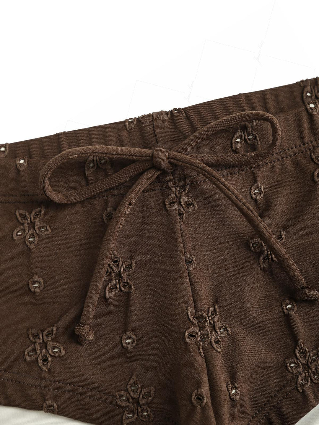 Deep Coffee Recycled Fabric Eyelet Jacquard Push Up Top & Cheeky Boyshorts Bikini Set