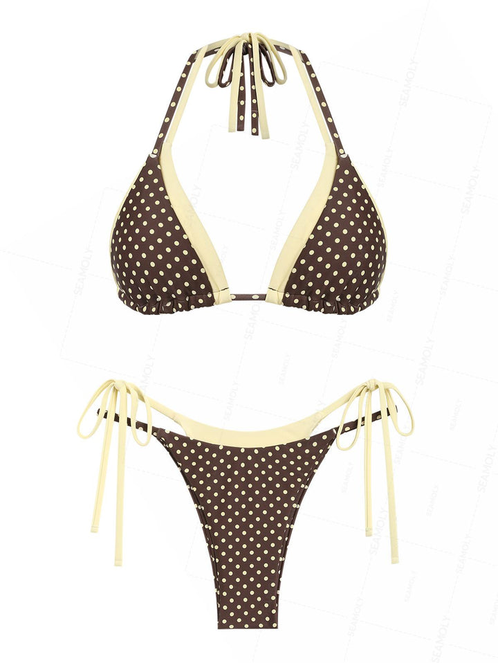 Seamolly 3 Piece Swimsuit-Polka Dot Print String Double Layer Bikini Set & Cover Up Shorts