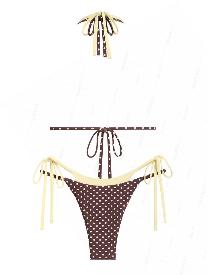 Seamolly 3 Piece Swimsuit-Polka Dot Print String Double Layer Bikini Set & Cover Up Shorts