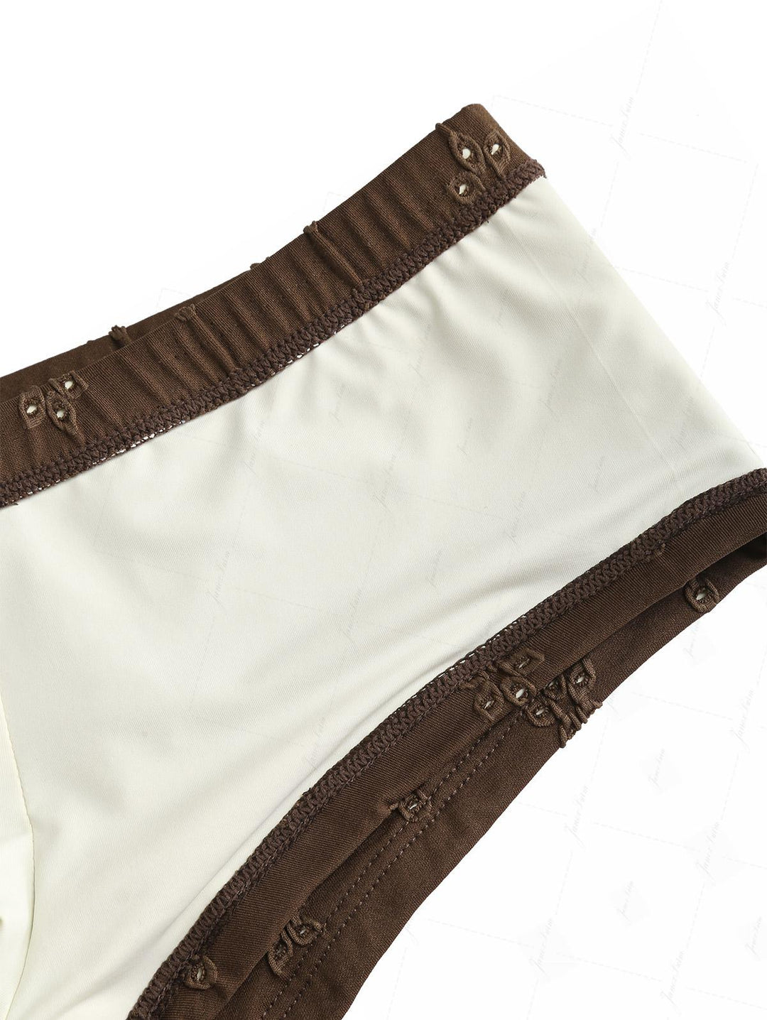 Deep Coffee Recycled Fabric Eyelet Jacquard O Ring Double Layer Top & Cheeky Boyshorts Bikini Set