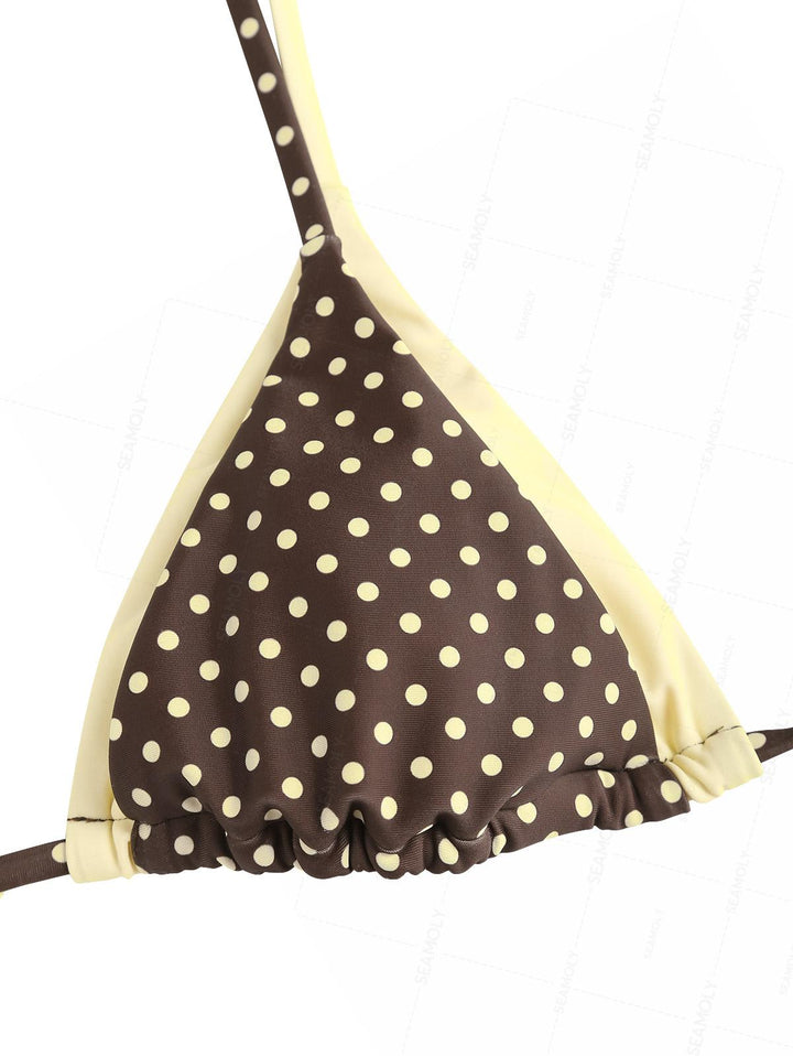 Seamolly 3 Piece Swimsuit-Polka Dot Print String Double Layer Bikini Set & Cover Up Shorts