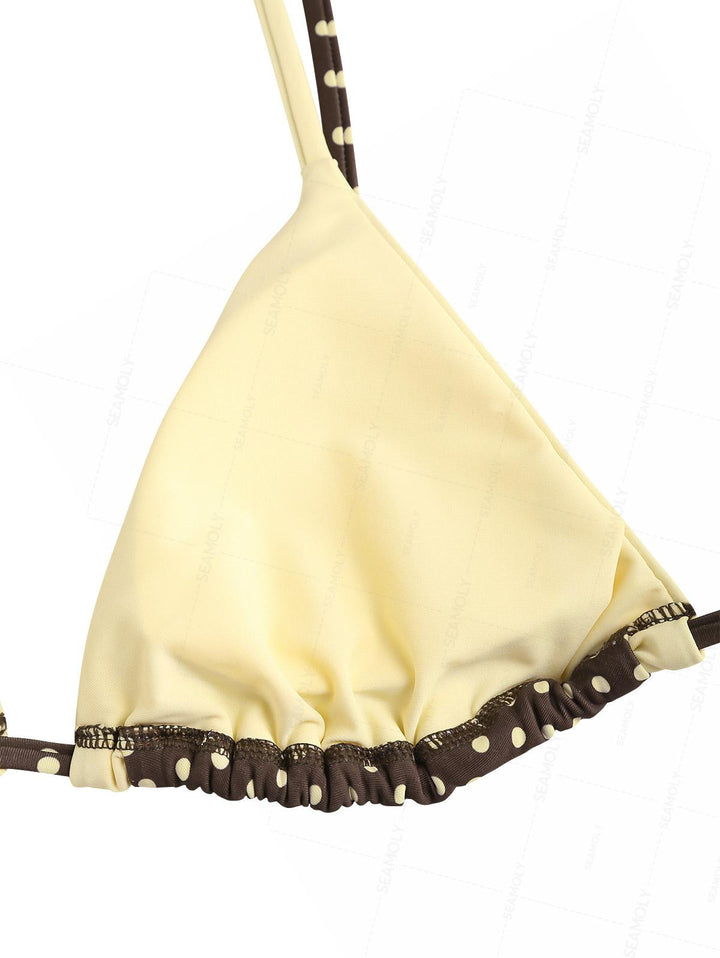 Seamolly 3 Piece Swimsuit-Polka Dot Print String Double Layer Bikini Set & Cover Up Shorts