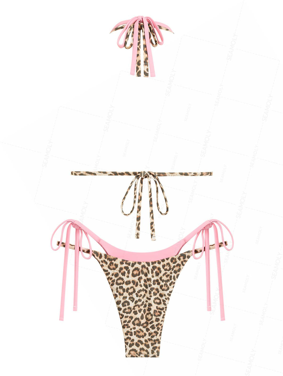 Seamolly Contrast Color Leopard Print Triangle Double Layer Bikini Set