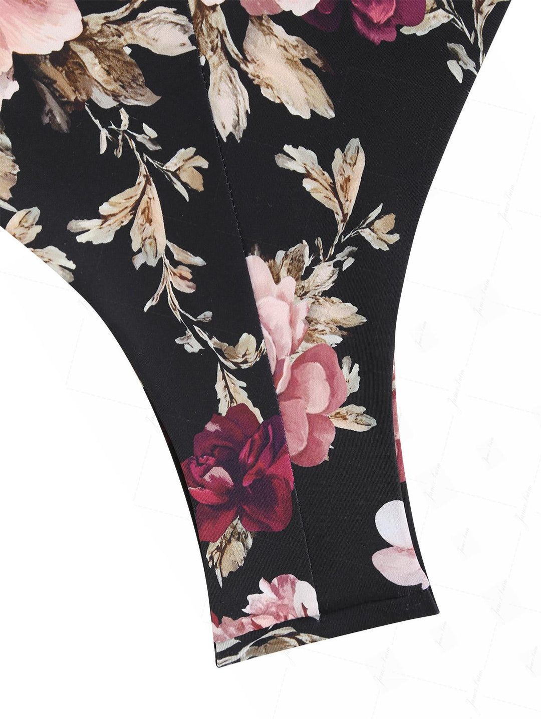 Black Floral Leaf Print Triangle Top & Cheeky Brazilian Bottom Bikini Set