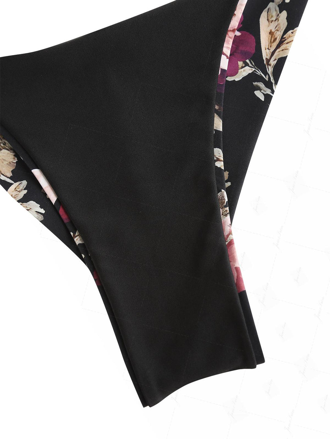 Black Floral Leaf Print Triangle Top & Cheeky Brazilian Bottom Bikini Set