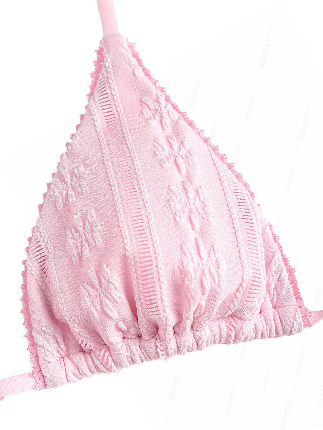 Seamolly Jacquard Lace Trim Halter Triangle Tie Side Bikini Set