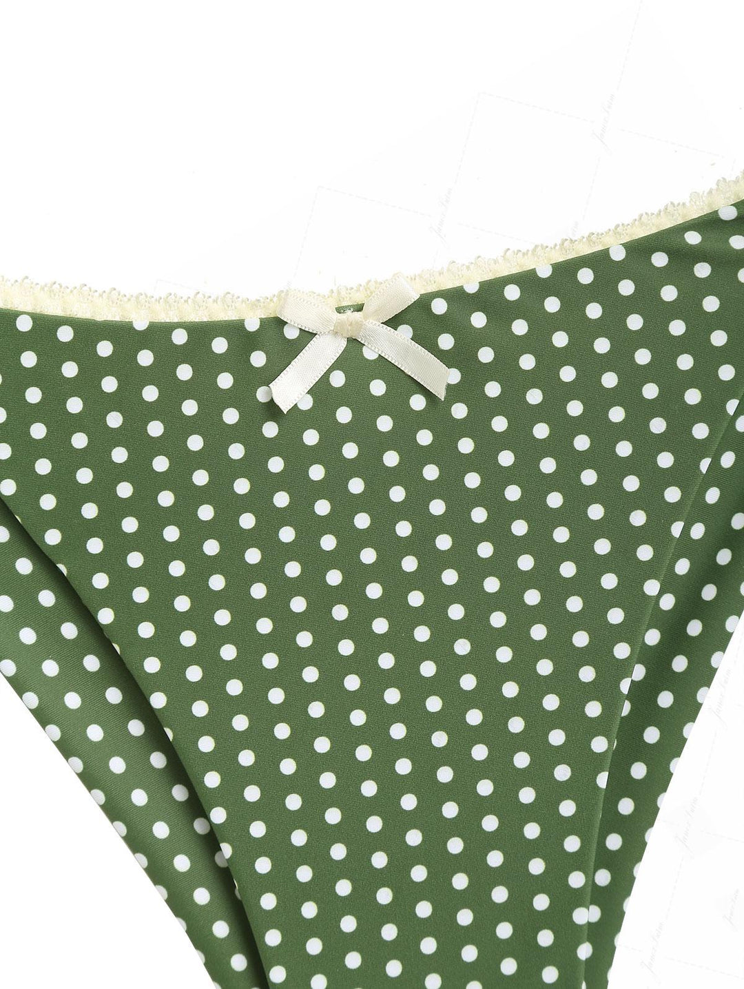Plant Green Polka Dot Lace Bowknot Triangle Top & Cheeky Brazilian Bottom Bikini Set