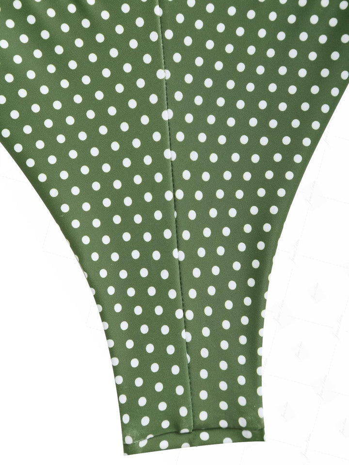 Plant Green Polka Dot Lace Bowknot String Cheeky Brazilian Bikini Bottom