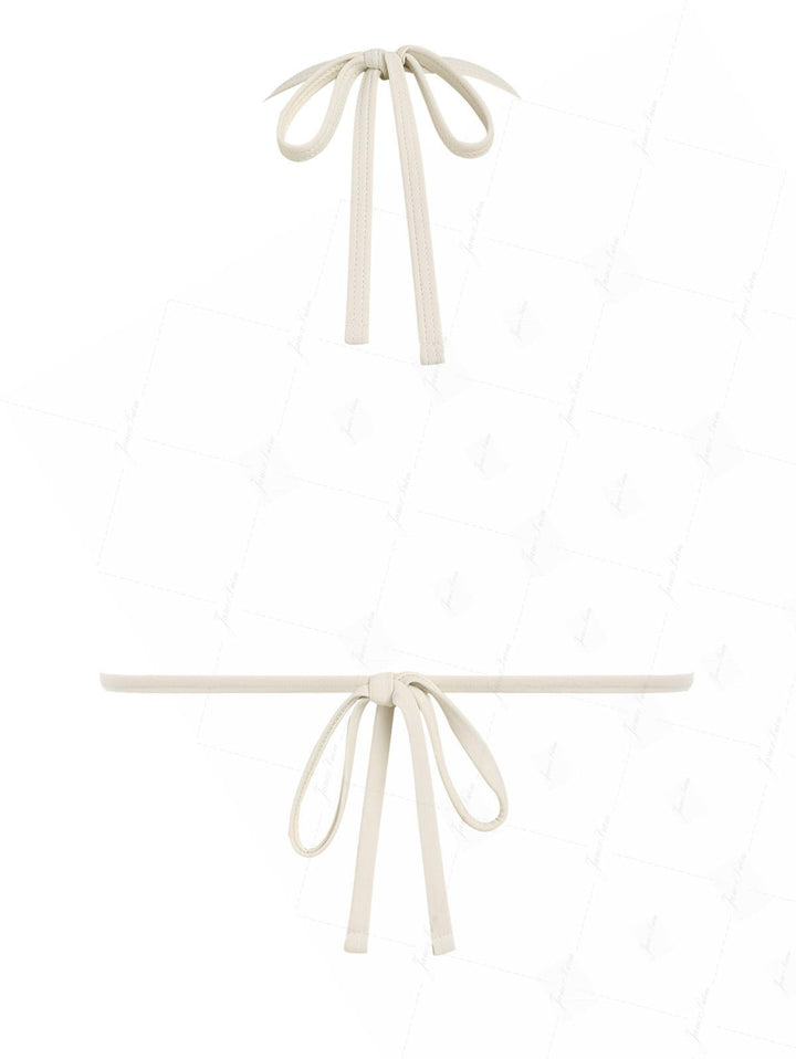 Deep Coffee Ribbed Knit Striped Contrast Binding Halter Triangle Bikini Top