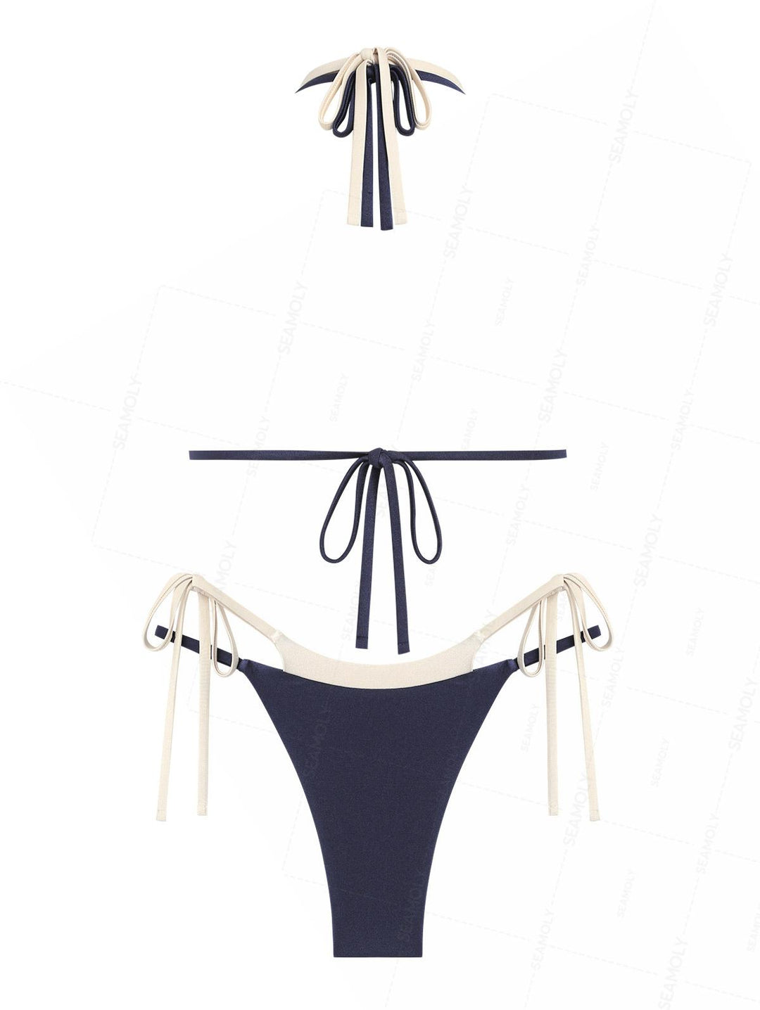 Seamolly Colorblock Two Tone Tie Side Double Layer Bikini Set