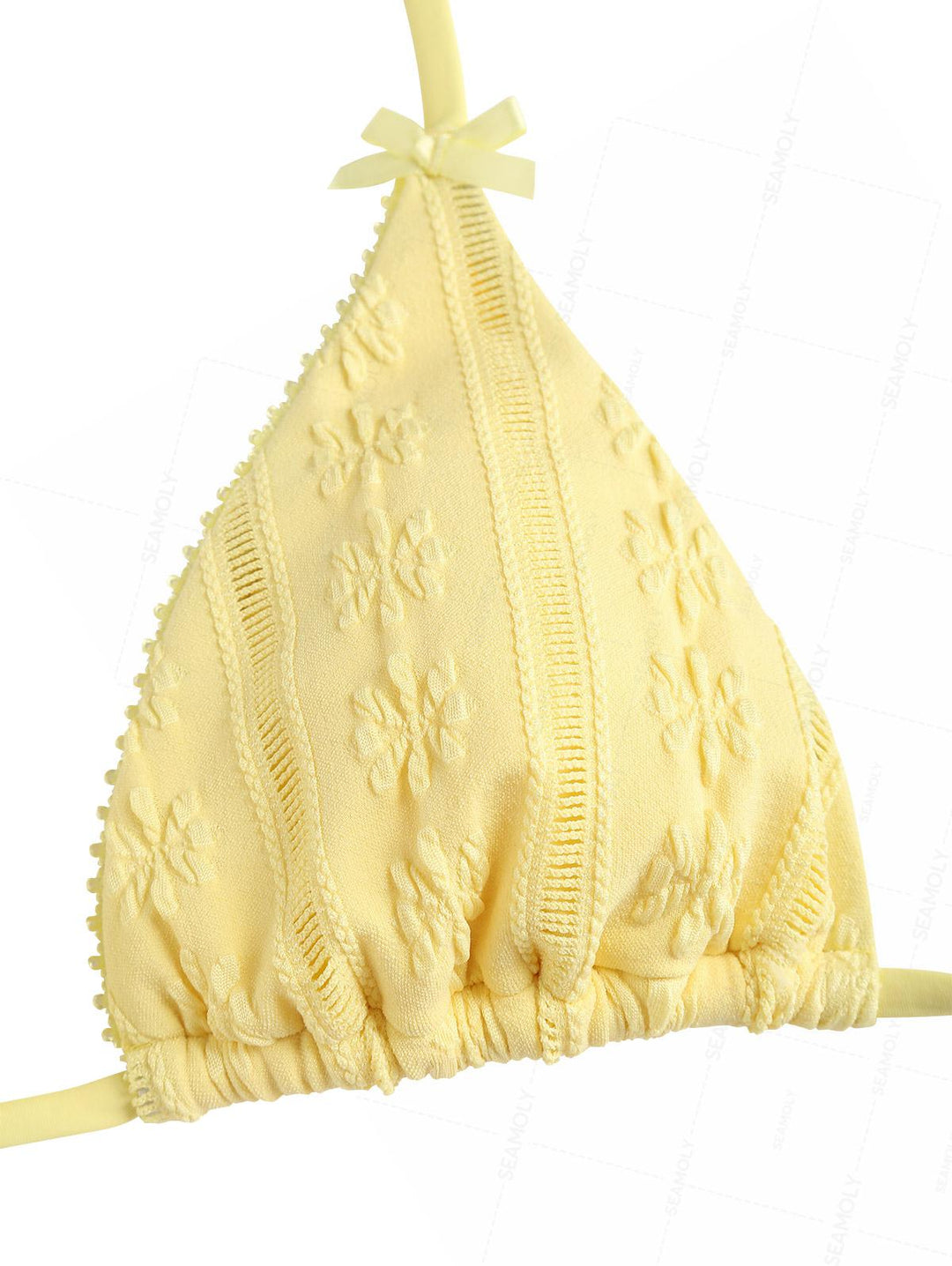 Seamolly Floral Jacquard Lace Bowknot Cheeky Boyshorts Bikini Set