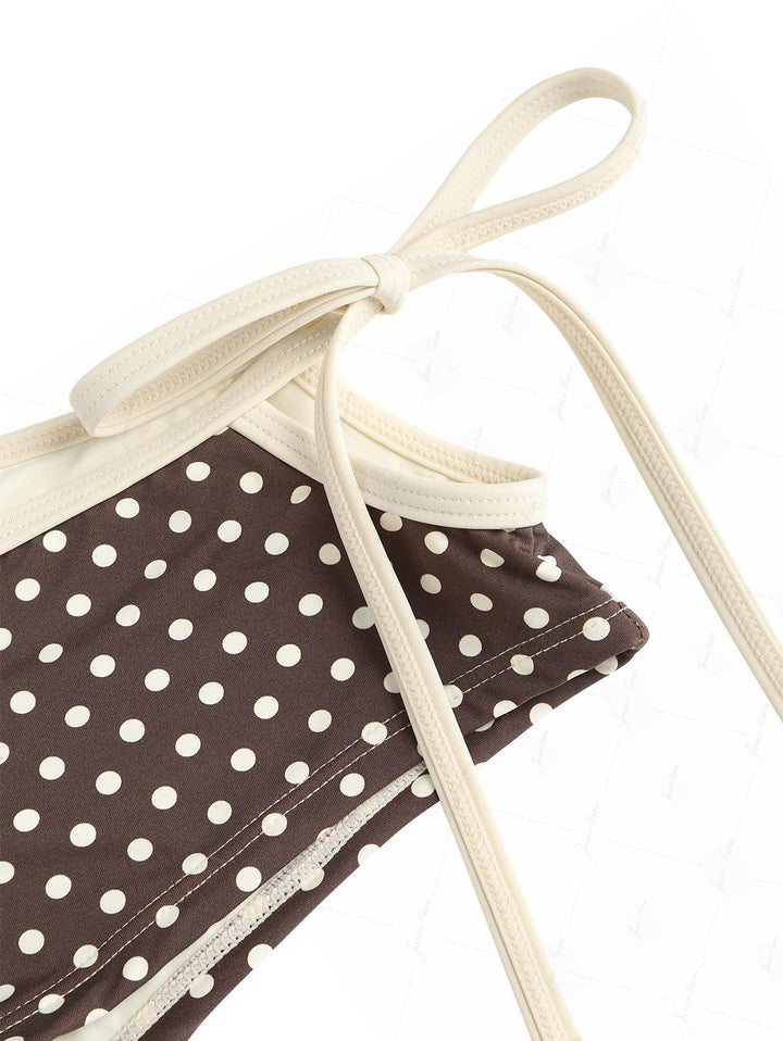 Deep Coffee Polka Dot Cutout Tie Side Bikini Bottom Cheeky Swim Boyshorts