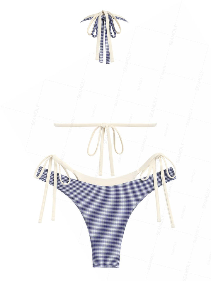 Seamolly Contrast Color Gingham O Ring Double Layer Bikini Set