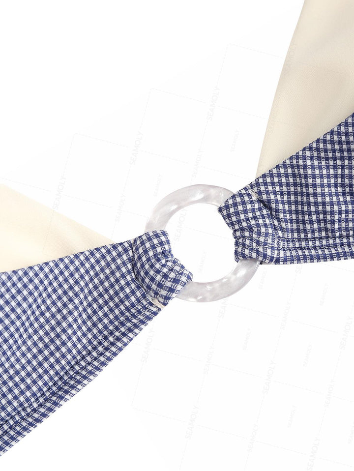 Seamolly Contrast Color Gingham O Ring Double Layer Bikini Set