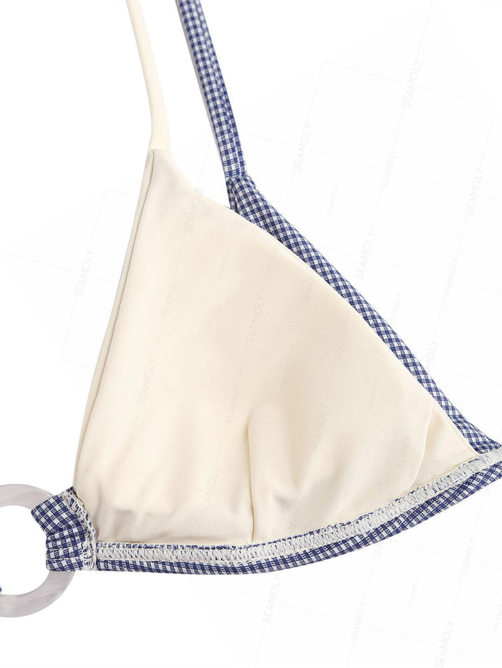 Seamolly Contrast Color Gingham O Ring Double Layer Bikini Set