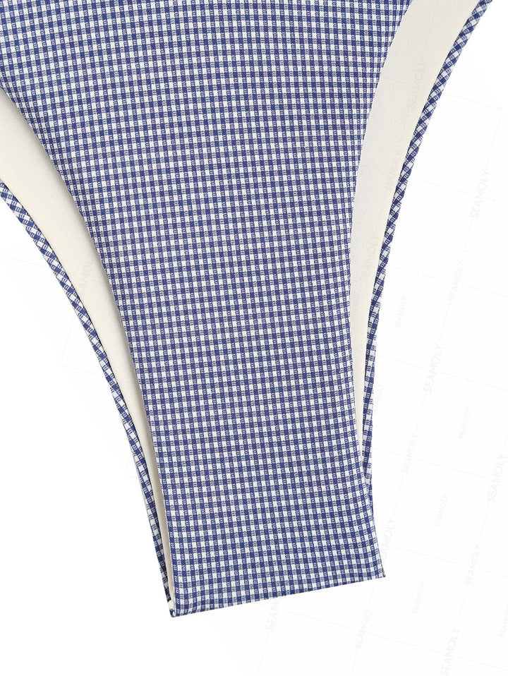 Seamolly Contrast Color Gingham O Ring Double Layer Bikini Set