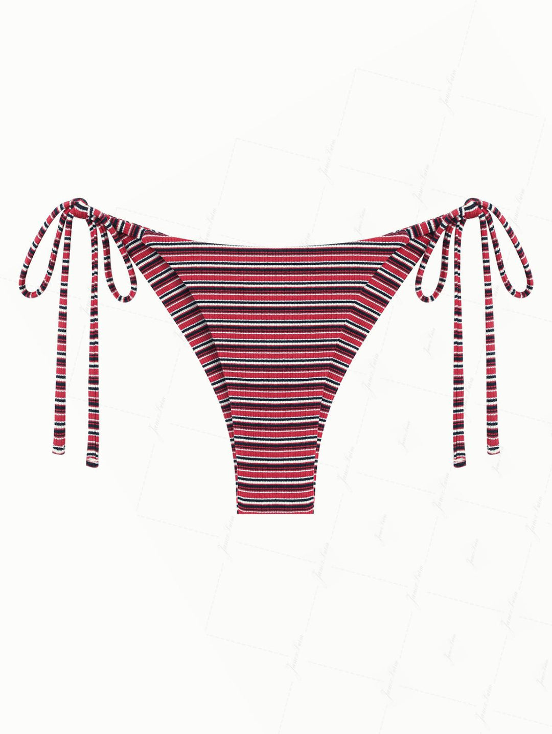Red Ribbed Knit Striped String Cheeky Brazilian Bikini Bottom