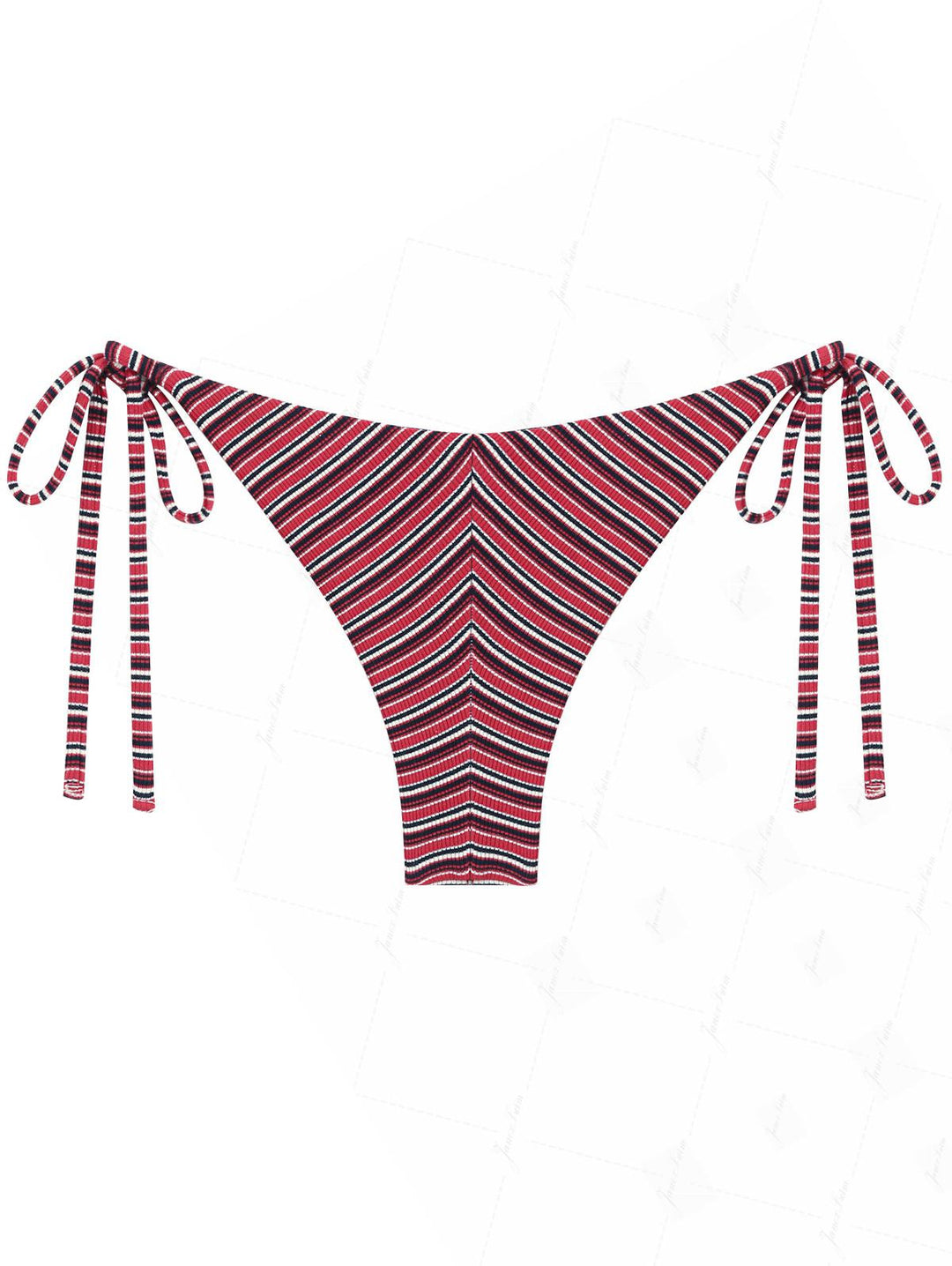 Red Ribbed Knit Striped String Cheeky Brazilian Bikini Bottom