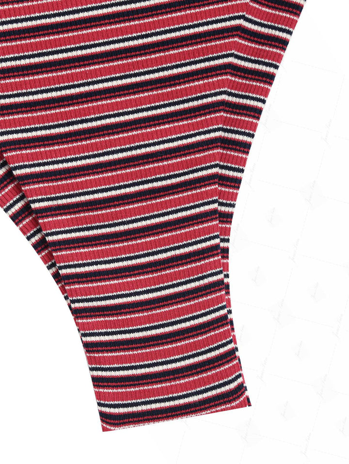 Red Ribbed Knit Striped String Cheeky Brazilian Bikini Bottom