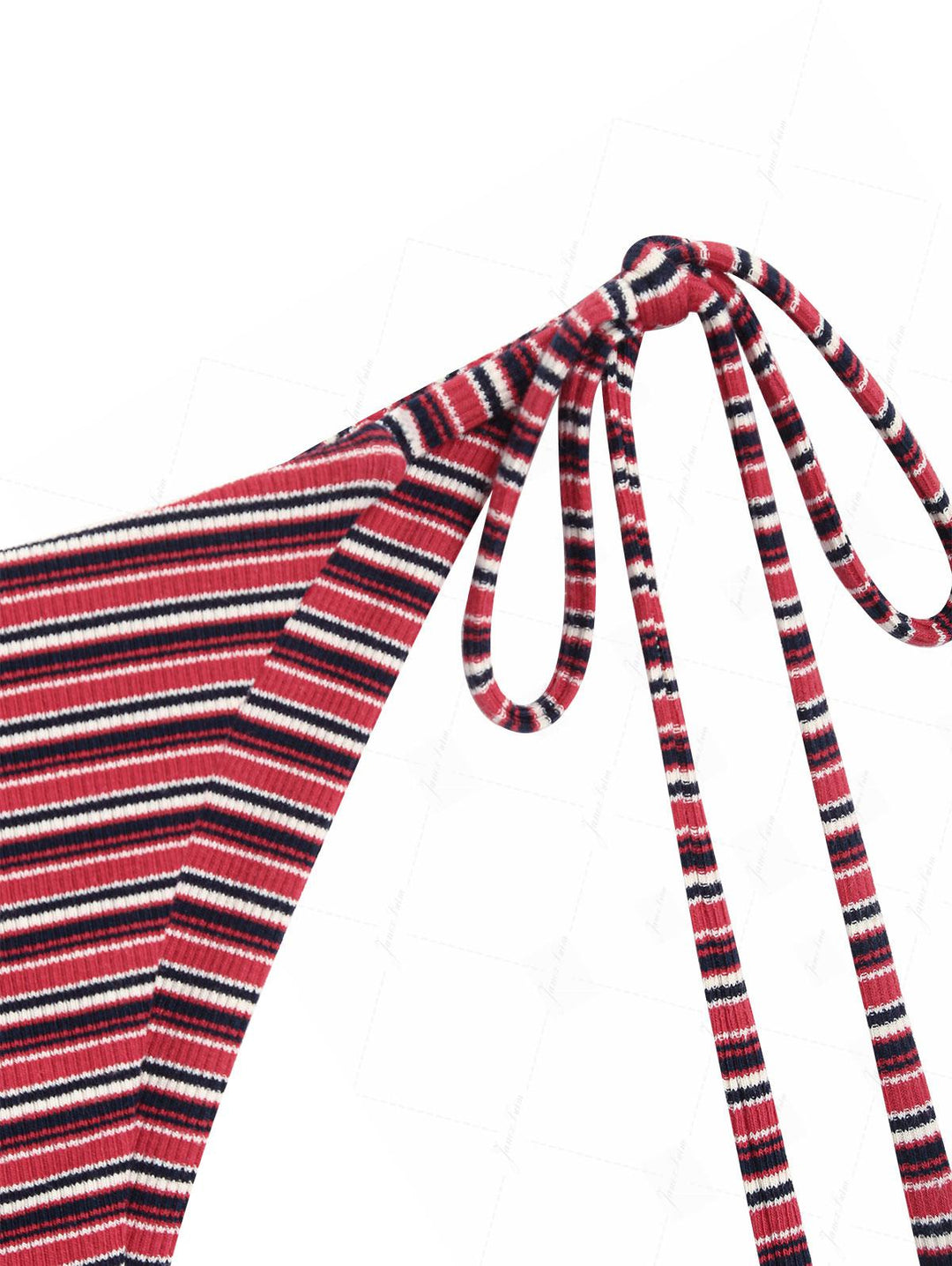 Red Ribbed Knit Striped String Cheeky Brazilian Bikini Bottom
