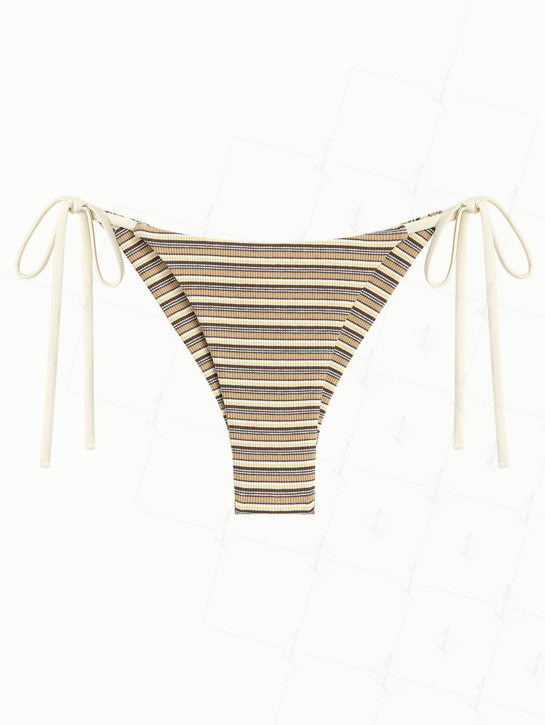 Brown Ribbed Knit Striped String Cheeky Brazilian Bikini Bottom
