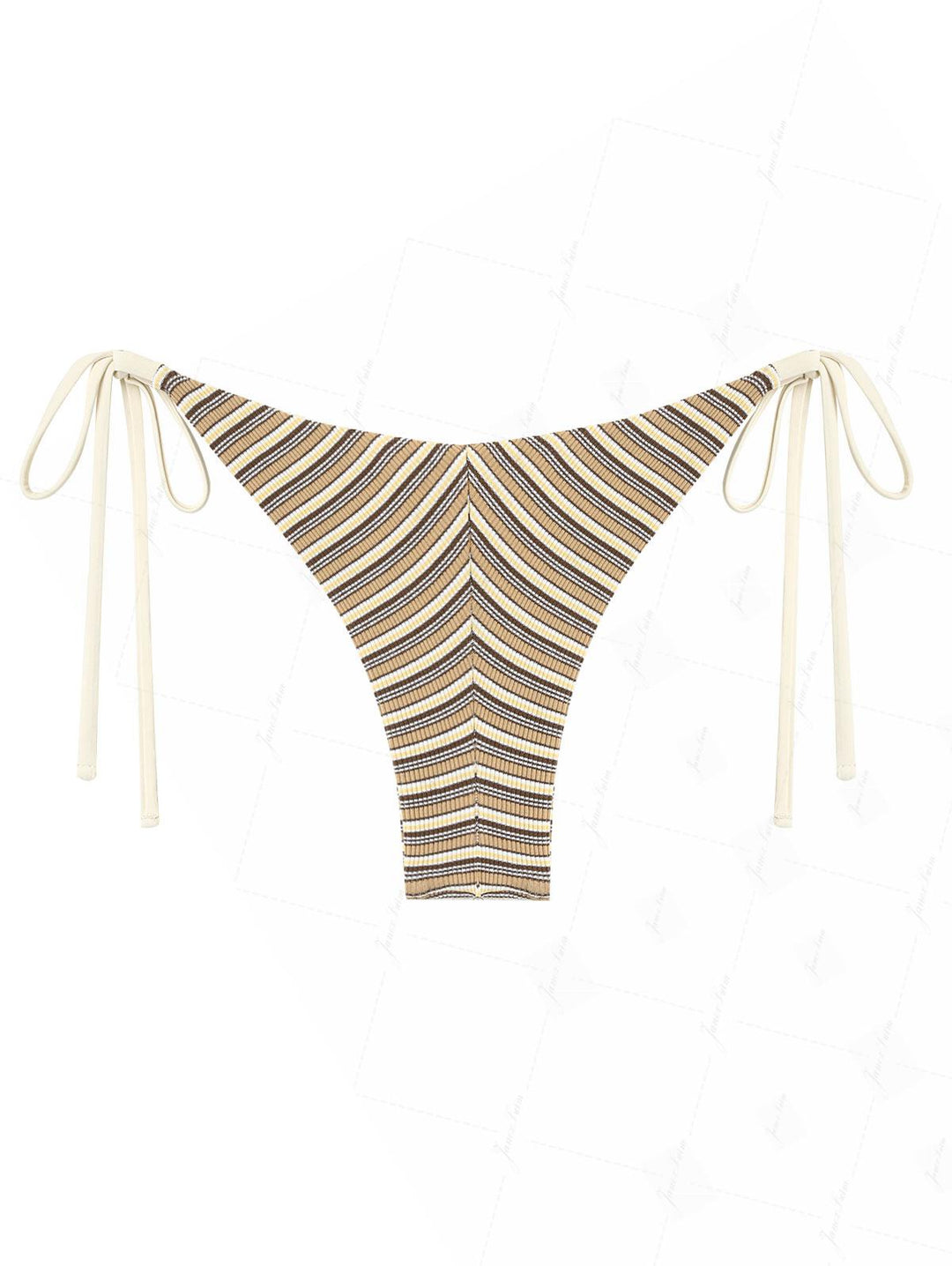 Brown Ribbed Knit Striped String Cheeky Brazilian Bikini Bottom
